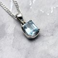 Blue Topaz & Silver Pendant - Faceted Clasp Rectangle 12mm