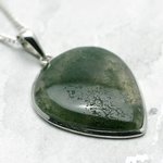 Moss Agate & Silver Pendant ~35mm