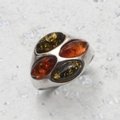 Amber & Silver Ring ~ 6 US Ring Size , L-½ UK Ring Size