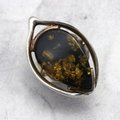 Amber & Silver Ring - Green Stone - size - UK M. USA 6.5