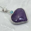 Amethyst & Blue Topaz 925 Silver Heart Pendant ~30mm