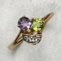 Amethyst, Peridot & Diamond Ring in 9ct Gold - UK O-½ / US 7.25