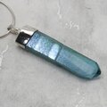 Aqua Aura Quartz Point Healing Crystal 925 Silver Pendant ~46mm