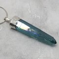 Aqua Aura Quartz Point Healing Crystal 925 Silver Pendant ~48mm