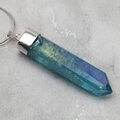 Aqua Aura Quartz Point Healing Crystal 925 Silver Pendant ~50mm