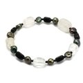 Black Onyx & Quartz Gemstone Bracelet with Green Freshwater Pearls