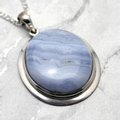 Blue Lace Agate & Silver Pendant - Oval 34mm