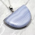 Blue Lace Agate & Silver Pendant - Wide Shield 40mm