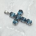 Blue Topaz 9 Carat White Gold Cross Pendant ~28mm