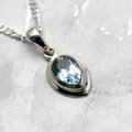 Blue Topaz & Silver Pendant - Faceted Oval Point 15mm