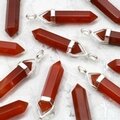 Carnelian Double Terminating Point 925 Silver Pendant - 30mm