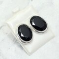 Faceted Black Onyx 925 Silver Stud Earrings ~24mm