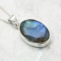 Faceted Labradorite Oval 925 Silver Pendant ~22mm