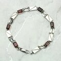 Garnet & 925 Antique Sterling Silver Rectangle Bracelet (Length 190mm)