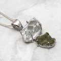 Mini Moldavite & Herkimer Diamond Silver Pendant ~29mm