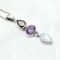 Moonstone, Amethyst & Garnet 925 Silver Pendant ~40mm