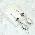 Mother of Pearl & Faceted Amethyst 925 Silver Drop Earrings ~37mm