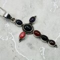 Multi Gemstone 925 Cross Silver Pendant ~47mm
