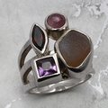 Multi Gemstone & Silver Ring  ~7.25 US / O-0.5 UK