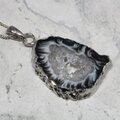 Natural Agate Geode & Quartz 925 Silver Pendant  ~34mm