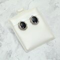 Onyx 925 Silver Oval Stud Earrings ~12mm