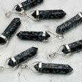 Snowflake Obsidian Double Terminating Point 925 Silver Pendant- 30mm