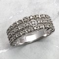 Three Row Diamond Ring in 9ct White Gold ~ 7.25 US Ring Size , O-½ UK Ring Size