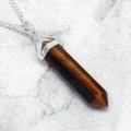 Tiger Eye Double Terminating Point 925 Silver Pendant - 35mm