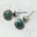 Turquoise & Moonstone 925 Silver Drop Earrings ~39mm
