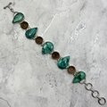 Turquoise & Smoky Quartz 925 Sterling Silver Ornate Bracelet (Length 227mm)