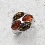 Amber & Silver Ring ~ 6 US Ring Size , L-½ UK Ring Size