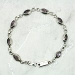 Amethyst & 925 Antique Sterling Silver Marquise Bracelet (Length 210mm)