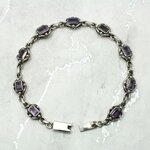 Amethyst & 925 Antique Sterling Silver Rectangle Bracelet (Length 210mm)