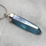 Aqua Aura Quartz Point Healing Crystal 925 Silver Pendant ~43mm