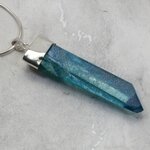 Aqua Aura Quartz Point Healing Crystal 925 Silver Pendant ~46mm