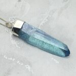 Aqua Aura Quartz Point Healing Crystal 925 Silver Pendant ~47mm