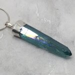 Aqua Aura Quartz Point Healing Crystal 925 Silver Pendant ~48mm