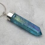 Aqua Aura Quartz Point Healing Crystal 925 Silver Pendant ~50mm