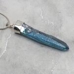 Aqua Aura Quartz Point Healing Crystal 925 Silver Pendant ~50mm