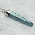 Aqua Aura Quartz Point Healing Crystal 925 Silver Pendant ~51mm