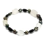 Black Onyx & Quartz Gemstone Bracelet with Green Freshwater Pearls