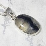 Blue John Fluorite Oval 925 Silver Pendant ~16mm