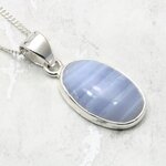 Blue Lace Agate Oval 925 Silver Pendant ~20mm