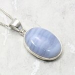 Blue Lace Agate Oval 925 Silver Pendant ~23mm