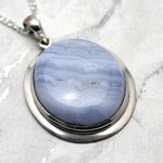 Blue Lace Agate & Silver Pendant - Oval 34mm