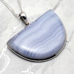 Blue Lace Agate & Silver Pendant - Wide Shield 40mm