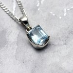 Blue Topaz & Silver Pendant - Faceted Clasp Rectangle 12mm