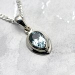 Blue Topaz & Silver Pendant - Faceted Oval Point 15mm