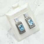 Blue Topaz Art Deco 925 Silver Drop Earrings ~23mm