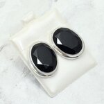 Faceted Black Onyx 925 Silver Stud Earrings ~24mm